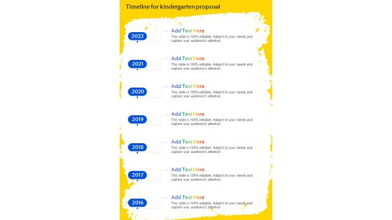 Timeline For Kindergarten Proposal One Pager Sample Example Document