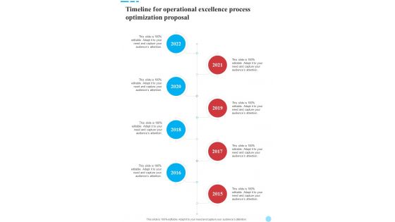 Timeline For Operational Excellence Process Optimization Proposal One Pager Sample Example Document