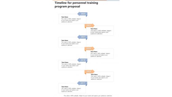 Timeline For Personnel Training Program Proposal One Pager Sample Example Document