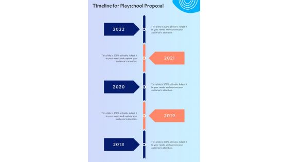 Timeline For Playschool Proposal One Pager Sample Example Document