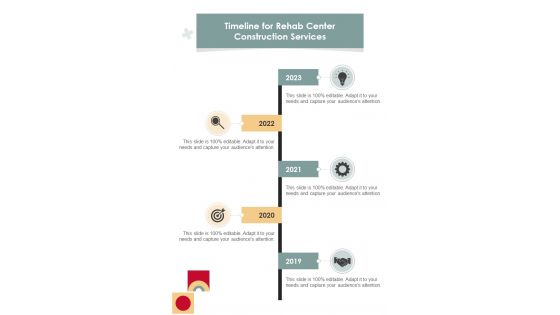 Timeline For Rehab Center Construction Services One Pager Sample Example Document
