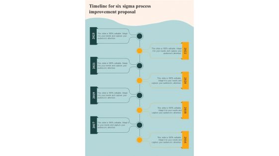 Timeline For Six Sigma Process Improvement Proposal One Pager Sample Example Document