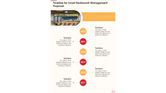 Timeline For Smart Restaurant Management Proposal One Pager Sample Example Document