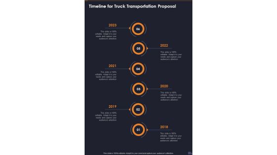 Timeline For Truck Transportation Proposal One Pager Sample Example Document