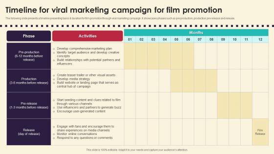 Timeline For Viral Marketing Campaign For Film Marketing Strategies For Film Productio Strategy SS V