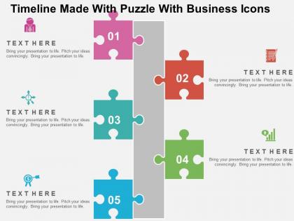 Timeline made with puzzle with business icons flat powerpoint design