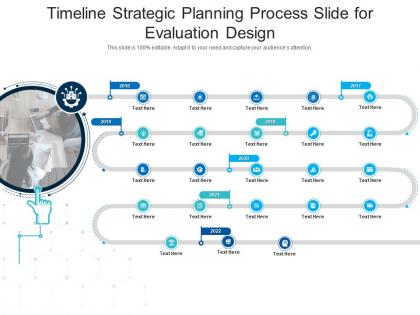 Timeline strategic planning process slide for evaluation design infographic template