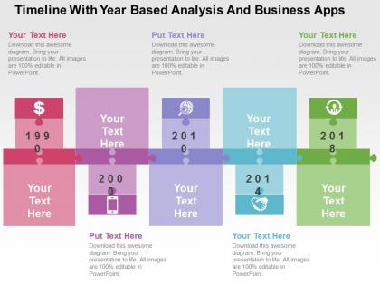 Timeline with year based analysis and business apps flat powerpoint design