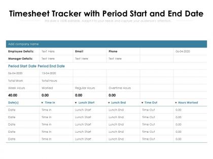 Timesheet tracker with period start and end date