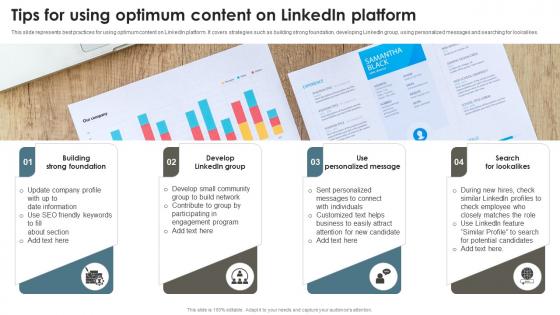 Tips For Using Optimum Content On Linkedin Platform Recruitment Agency Effective Marketing Strategy SS V