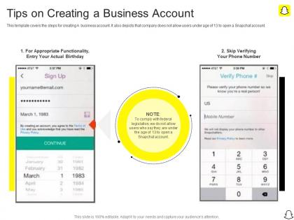 Tips on creating a business account snapchat investor funding elevator pitch deck