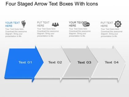 Tl four staged arrow text boxes with icons powerpoint template slide