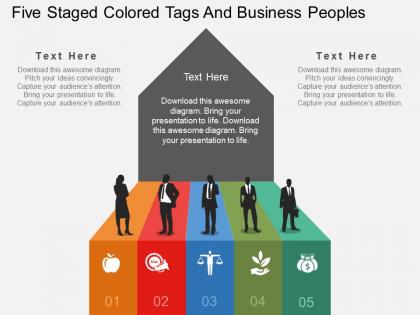 Tm five staged colored tags and business peoples flat powerpoint design