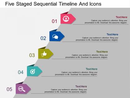 To five staged sequential timeline and icons flat powerpoint design