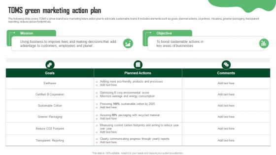 TOMS Green Marketing Action Plan Green Marketing Guide For Sustainable Business MKT SS