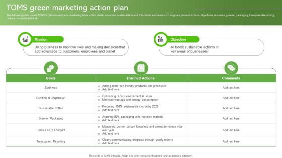 Toms Green Marketing Action Plan Sustainable Supply Chain MKT SS V
