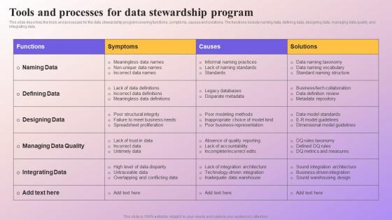 Tools And Processes For Data Stewardship Program Data Subject Area Stewardship Model