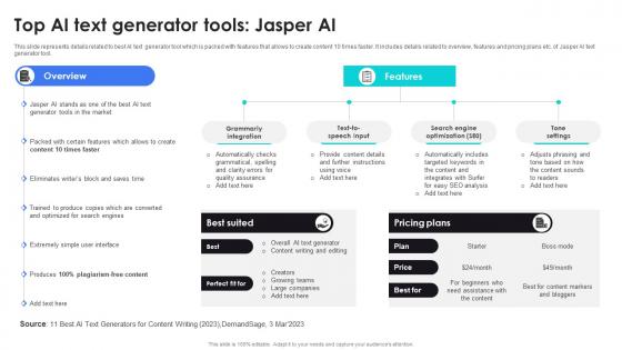 Top AI Text Generator Tools Jasper AI AI Content Generator Platform AI SS V