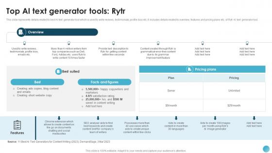 Top AI Text Generator Tools Rytr AI Text To Speech Generator Platform AI SS V