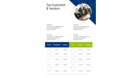 Top Customers And Vendors One Pager Sample Example Document