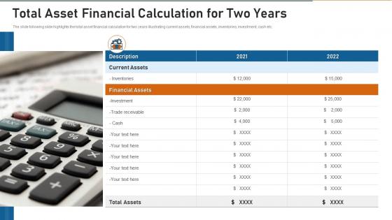Total asset financial calculation for two years