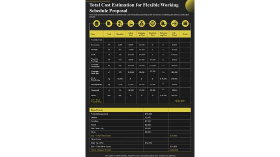 Total Cost Estimation For Flexible Working Schedule Proposal One Pager Sample Example Document