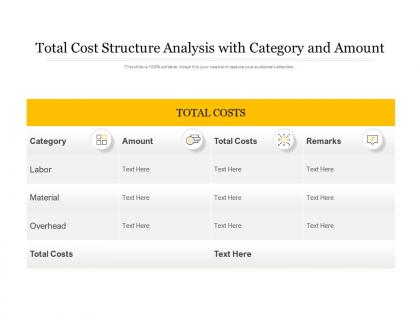 Total cost structure analysis with category and amount