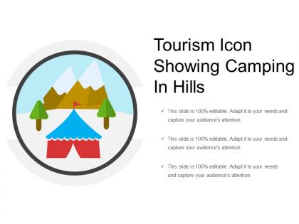 Tourism icon showing camping in hills