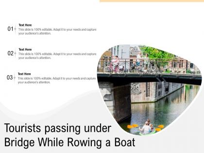 Tourists passing under bridge while rowing a boat