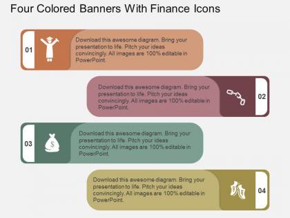 Tp four colored banners with finance icons flat powerpoint design