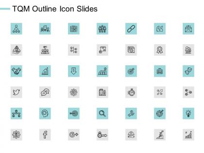 Tqm outline icon slides quotes gears e209 ppt powerpoint presentation file outfit