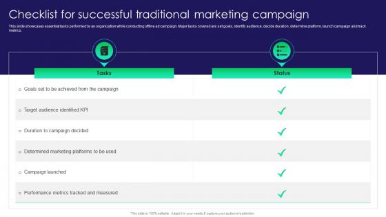 Traditional Marketing Guide To Engage Checklist For Successful Traditional Marketing Campaign