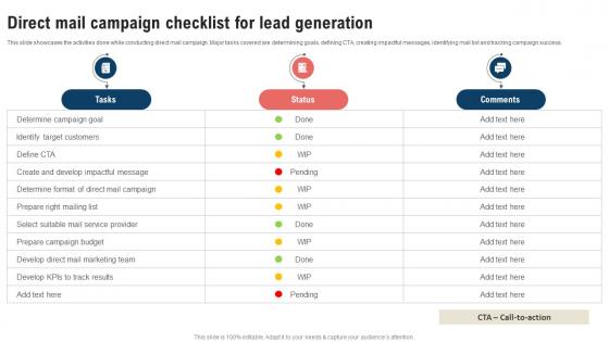 Traditional Marketing Strategy Direct Mail Campaign Checklist For Lead Strategy SS V