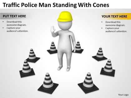 Traffic police man standing with cones ppt graphics icons powerpoint