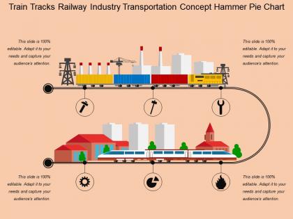 Train tracks railway industry transportation concept hammer pie chart