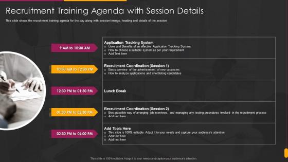 Training Agenda With Session Details Hiring Training To Enhance Skills And Working