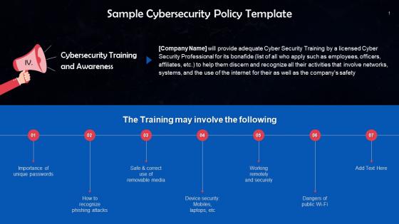 Training And Awareness About Cybersecurity Policy Training Ppt