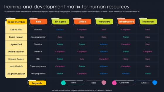 Training And Development Matrix For Human Resources