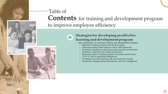 Training And Development Program To Improve Employee Efficiency For Table Of Contents