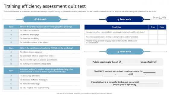 Training Efficiency Assessment Quiz Test Strategic Presentation Skills Enhancement DTE SS