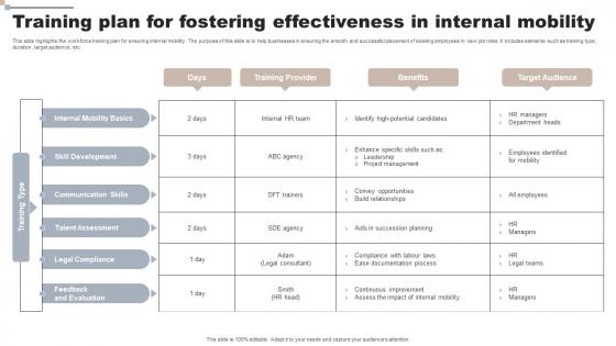 Training Plan For Fostering Effectiveness In Internal Mobility
