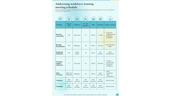 Training Playbook Addressing Workforce Training One Pager Sample Example Document