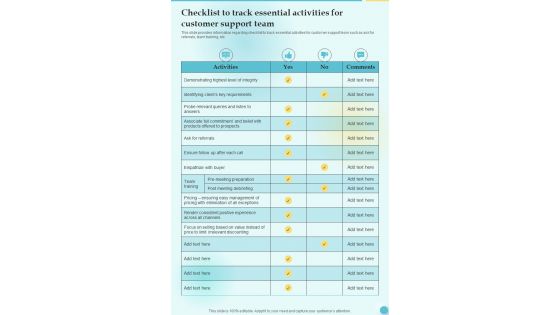 Training Playbook Template Checklist To Track Essential Activities One Pager Sample Example Document