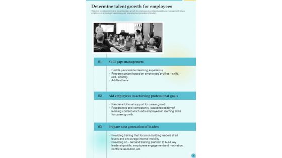 Training Playbook Template Determine Talent Growth For Employees One Pager Sample Example Document