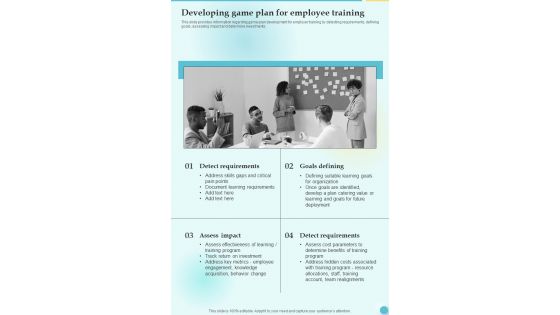 Training Playbook Template Developing Game Plan For Employee Training One Pager Sample Example Document