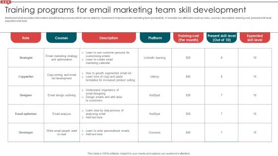 Training Programs For Email Marketing Team Skill Email Campaign Development Strategic