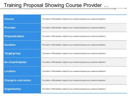 Training proposal showing course provider durations target group location
