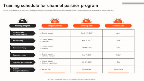 Training Schedule For Channel Partner Program Indirect Sales Strategy To Boost Revenues Strategy SS V