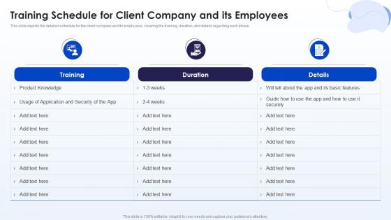 Training Schedule For Client Company And Its Employees Mobile Development Ppt Slides