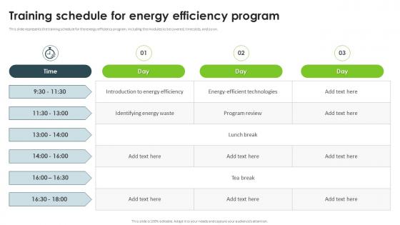 Training Schedule For Energy Efficiency Program